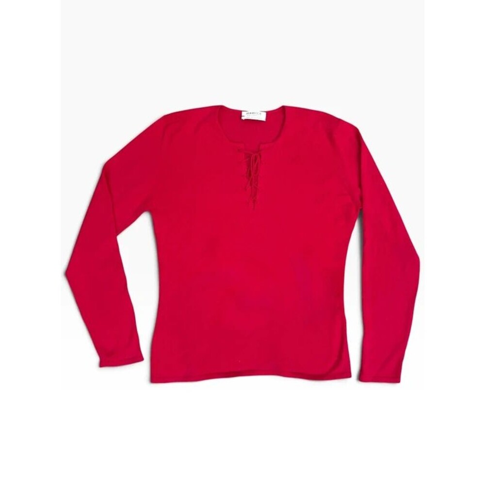 Romantic Vintage Preppy Hawick Cashmere Lace Up Sweater - S